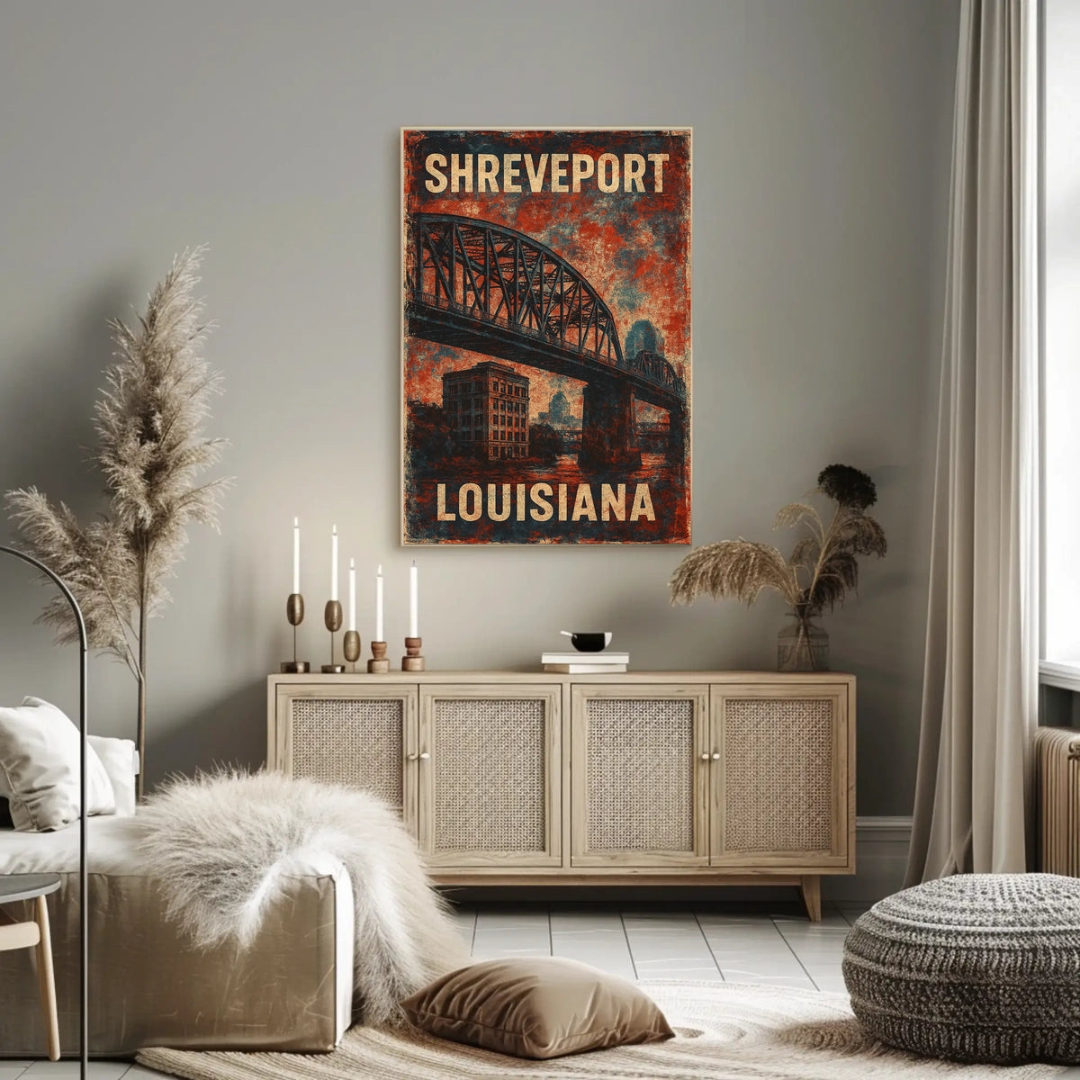 Shreveport Bridge Vintage Cityscape Nostalgic Poster