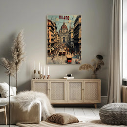 Bustling Milan Street Scene, Vintage Italian Cityscape Poster