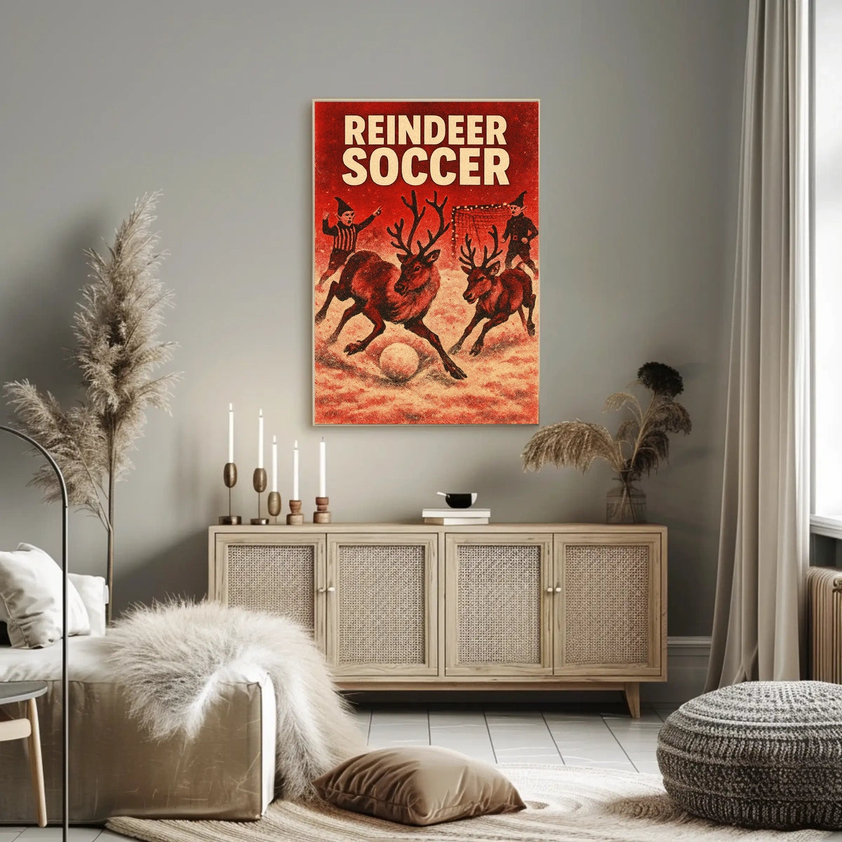 Reindeer Soccer Festive Vintage Holiday Art Poster