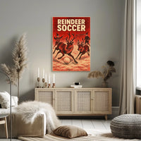 Reindeer Soccer Festive Vintage Holiday Art Poster