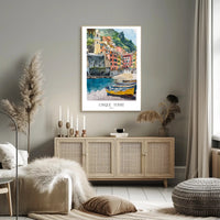 Cinque Terre Watercolor Coastal Scene Travel Poster PosterGoat