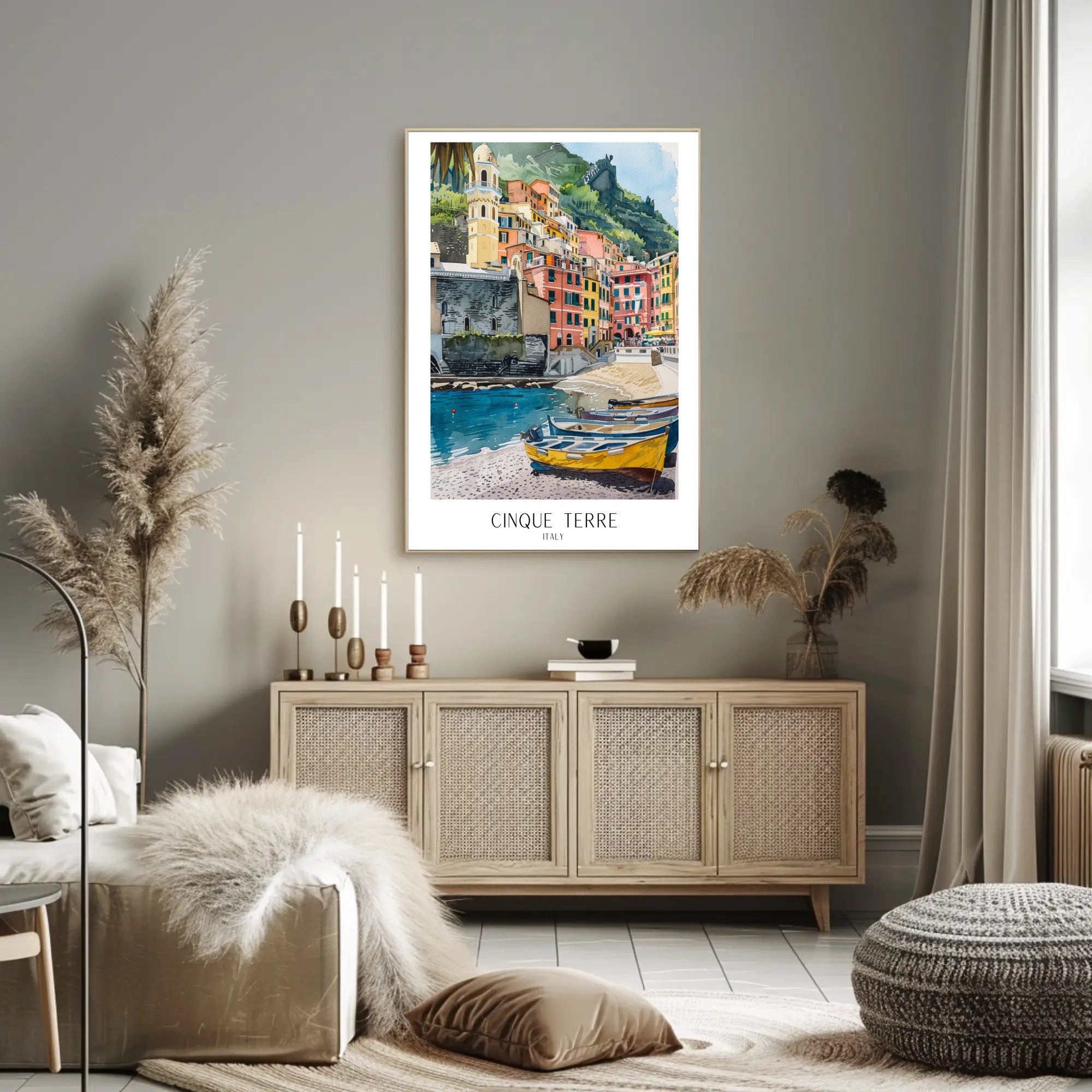 Cinque Terre Watercolor Coastal Scene Travel Poster PosterGoat