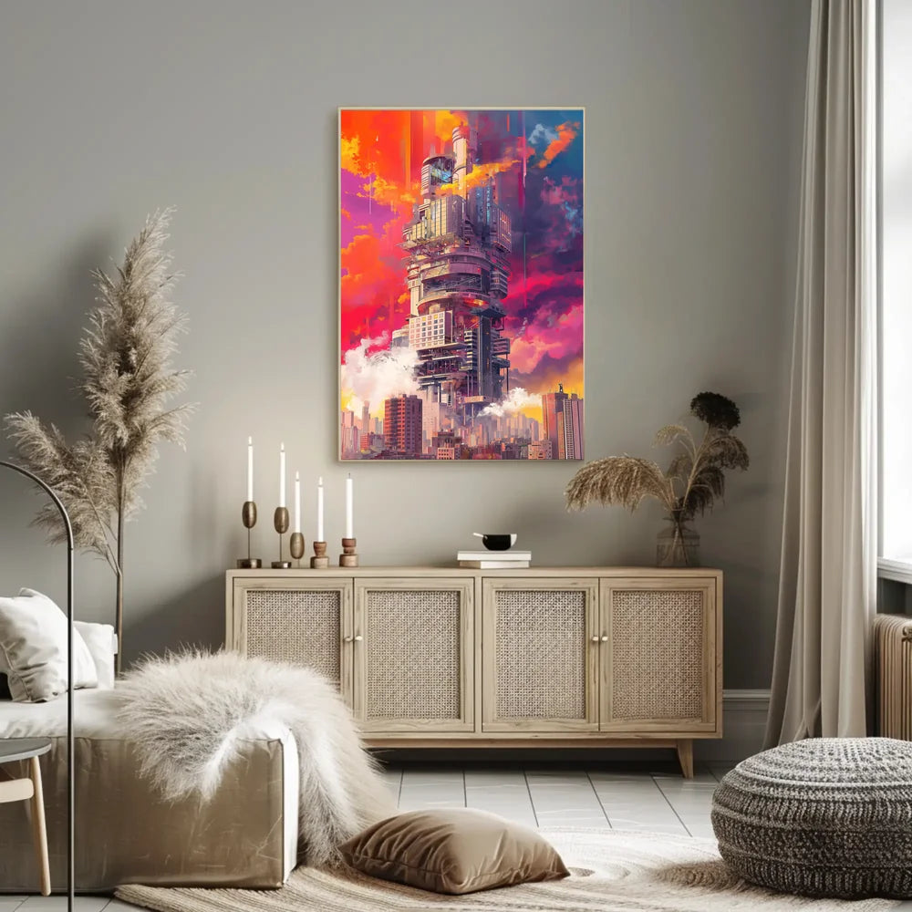 Futuristic Cityscape Art Deco Style Poster