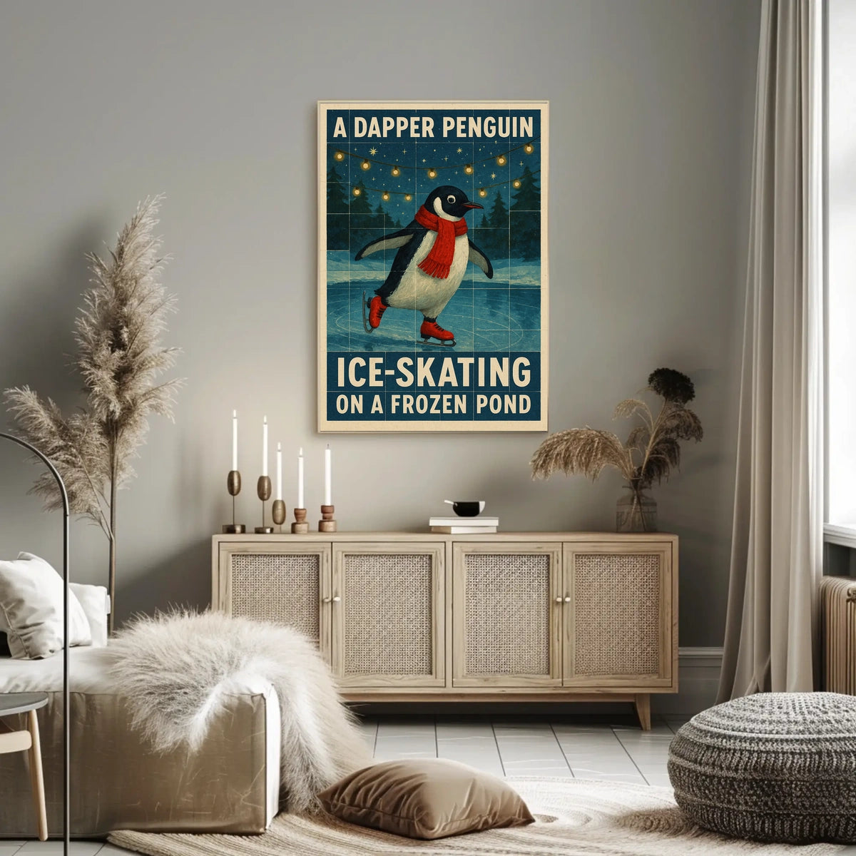 A Dapper Penguin Ice-Skating Poster