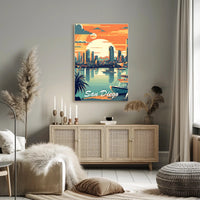 San Diego Skyline Sunset Travel Poster