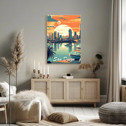 San Diego Skyline Sunset Travel Poster