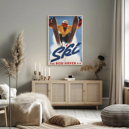Vintage Ski Adventure: Energetic New Haven Railroad Sports Poster PosterGoat