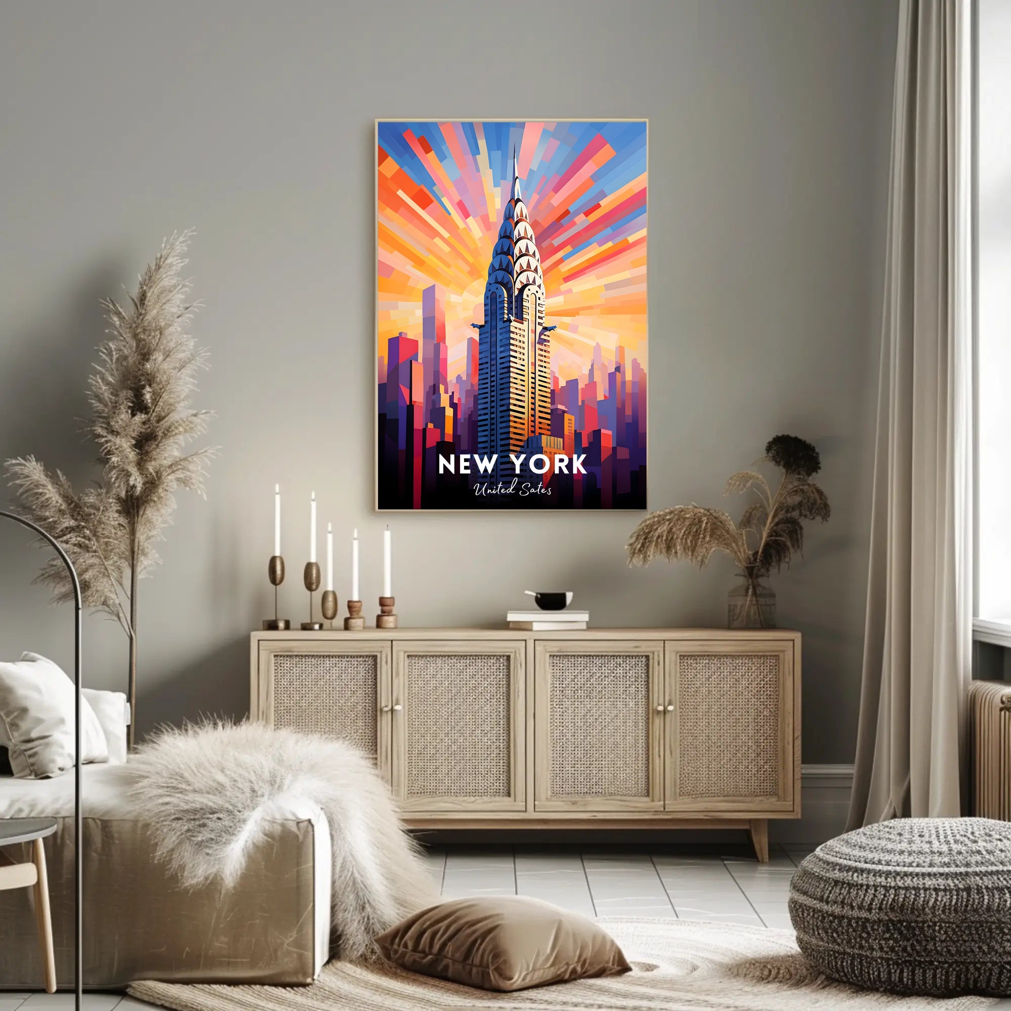 Vibrant Skyscraper Art: New York City Urban Poster
