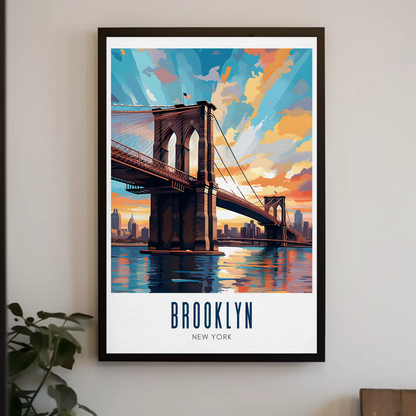 Brooklyn Bridge New York City Travel Sunset Poster