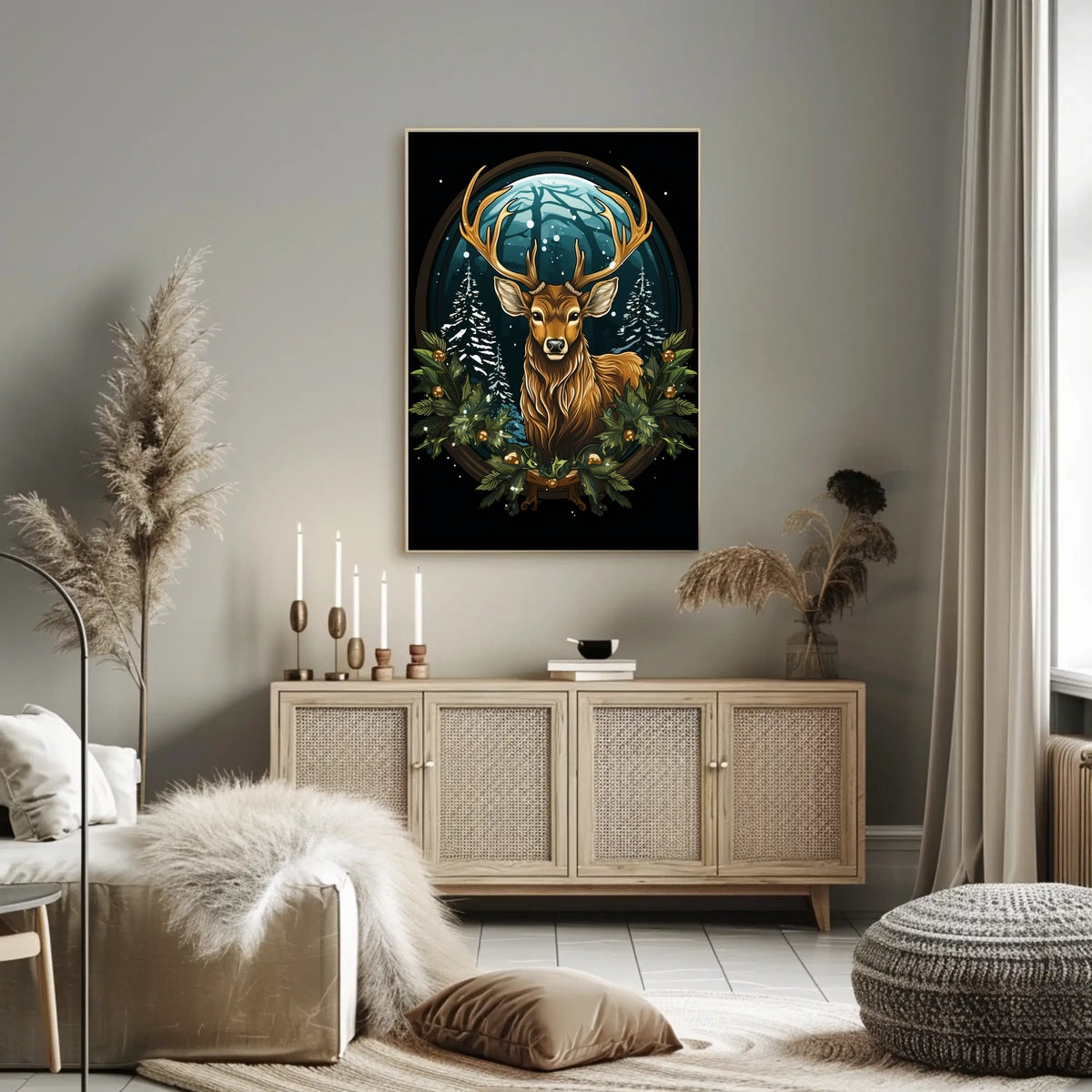 Majestic Winter Stag Poster