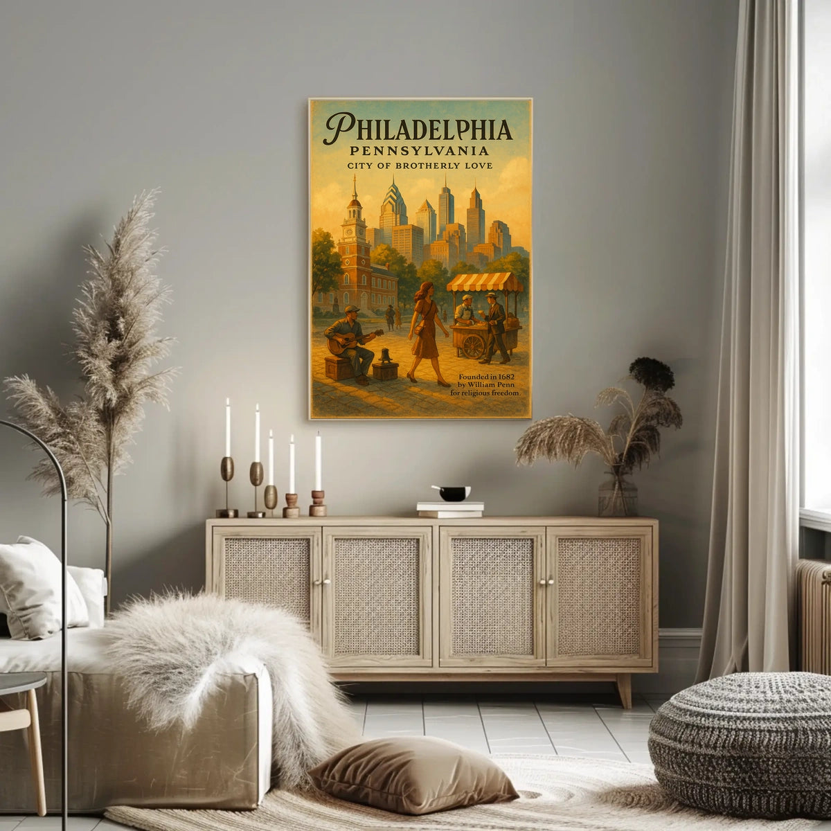Philadelphia's Historic Charm: Vintage Cityscape Poster