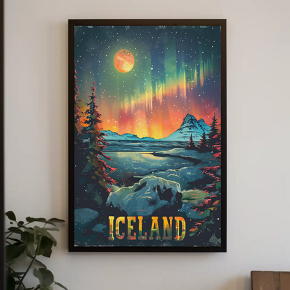 Iceland Aurora Borealis Winter Scene Travel Poster