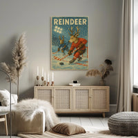 Reindeer Ice Hockey Winter Wonderland Sports Poster
