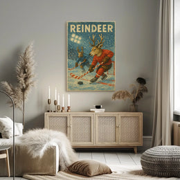 Reindeer Ice Hockey Winter Wonderland Sports Poster