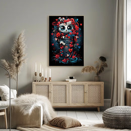 Whimsical Skull Art Poster with Hearts & Roses
