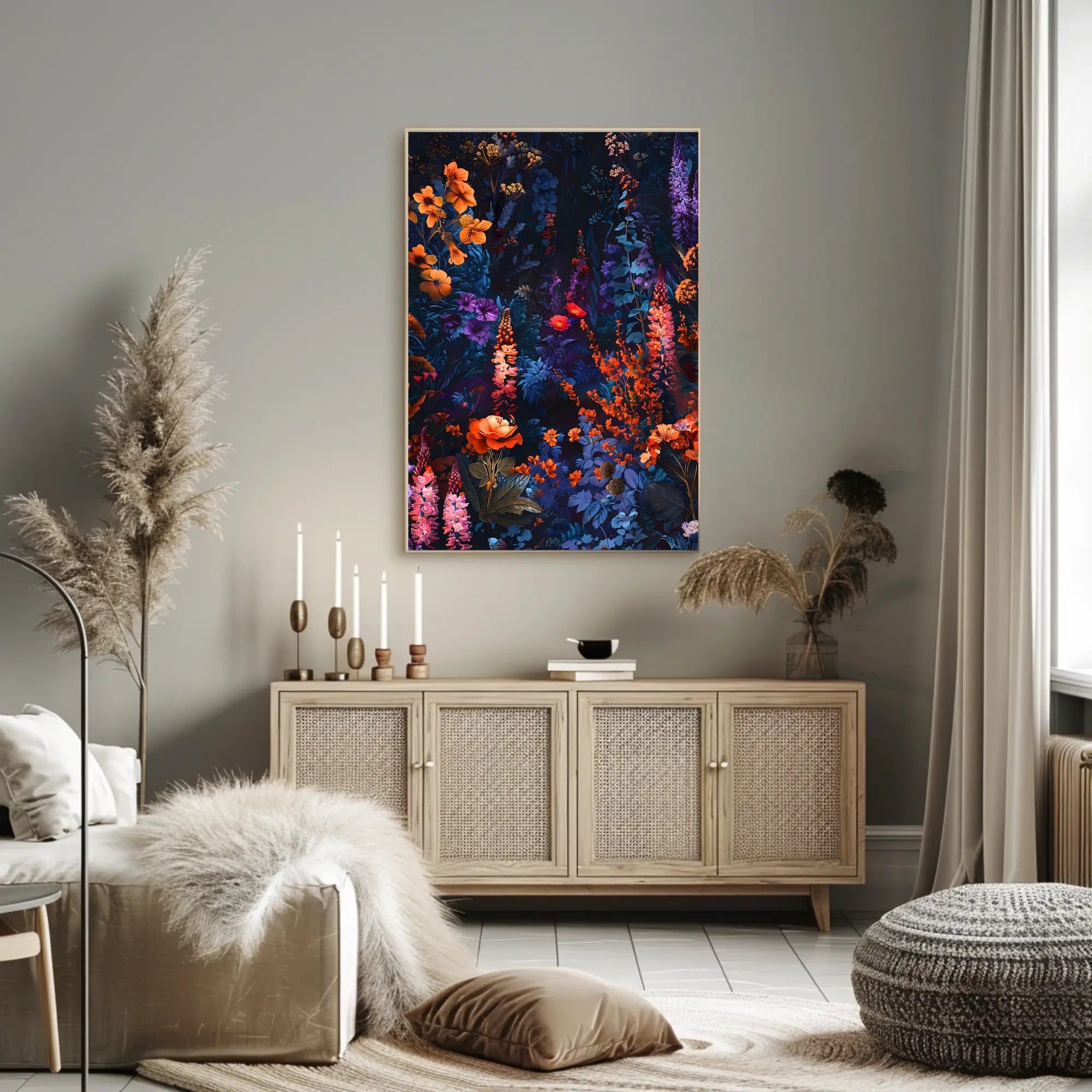 Vibrant Enchanted Floral Scene Artistic Poster