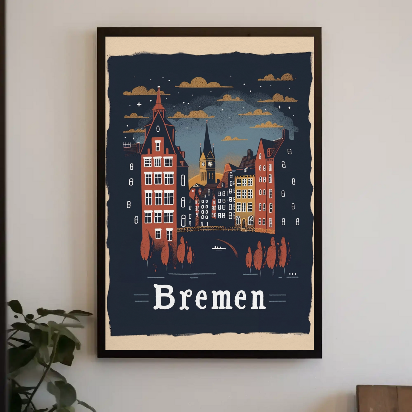 Bremen Skyline Night Scene Germany Travel Poster