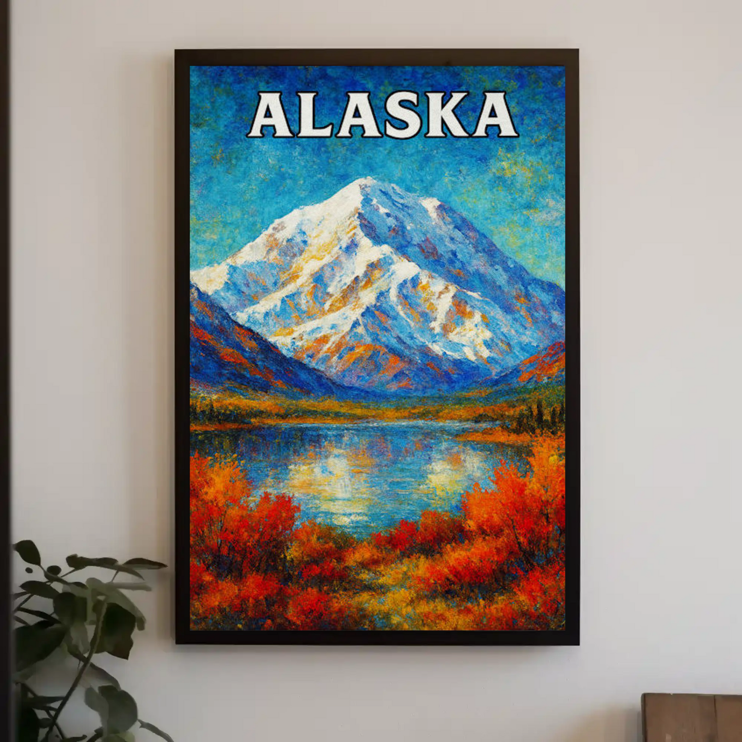 Alaska Mountain Reflection Autumn Foliage Lake Travel Poster