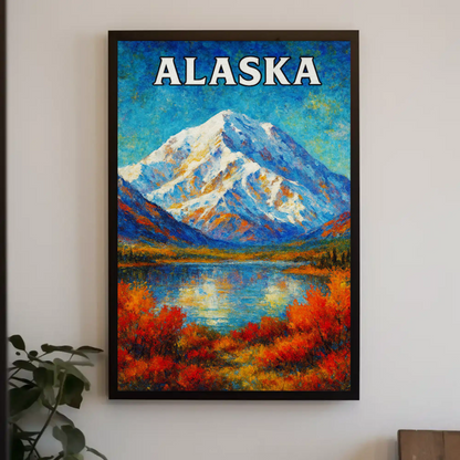 Alaska Mountain Reflection Autumn Foliage Lake Travel Poster