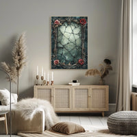 Ornate Gothic Floral Art Print with Roses and Cracked Frame Poster