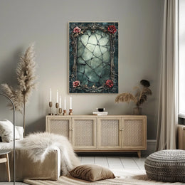 Ornate Gothic Floral Art Print with Roses and Cracked Frame Poster