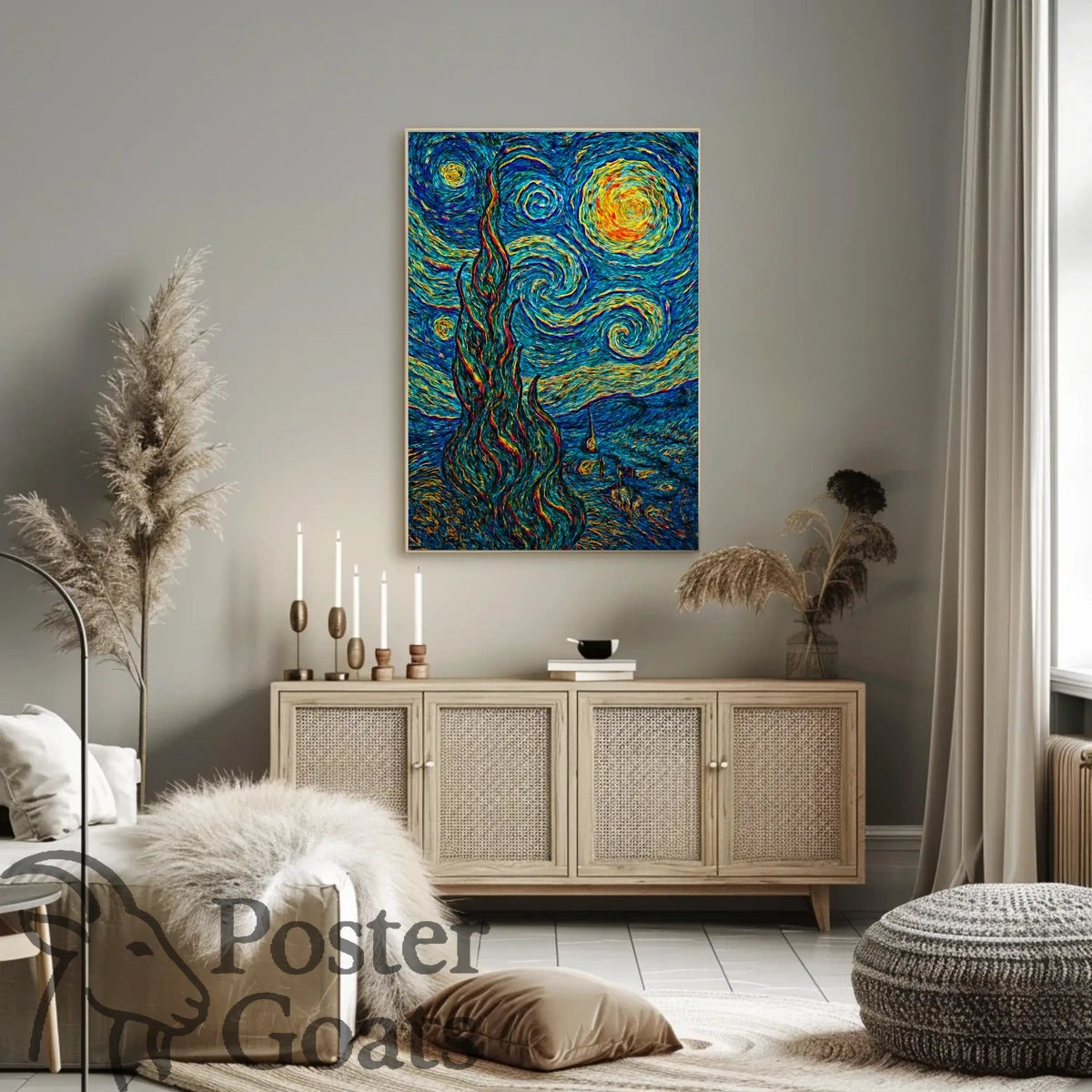 Starry Night Inspired Post-Impressionist Artistic Poster