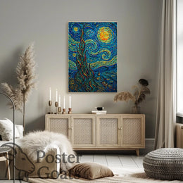Starry Night Inspired Post-Impressionist Artistic Poster