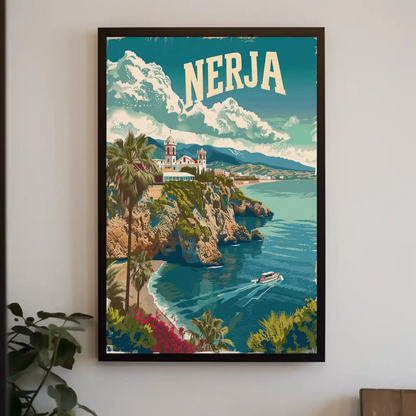 Nerja Cliffside Church and Coast Travel Poster