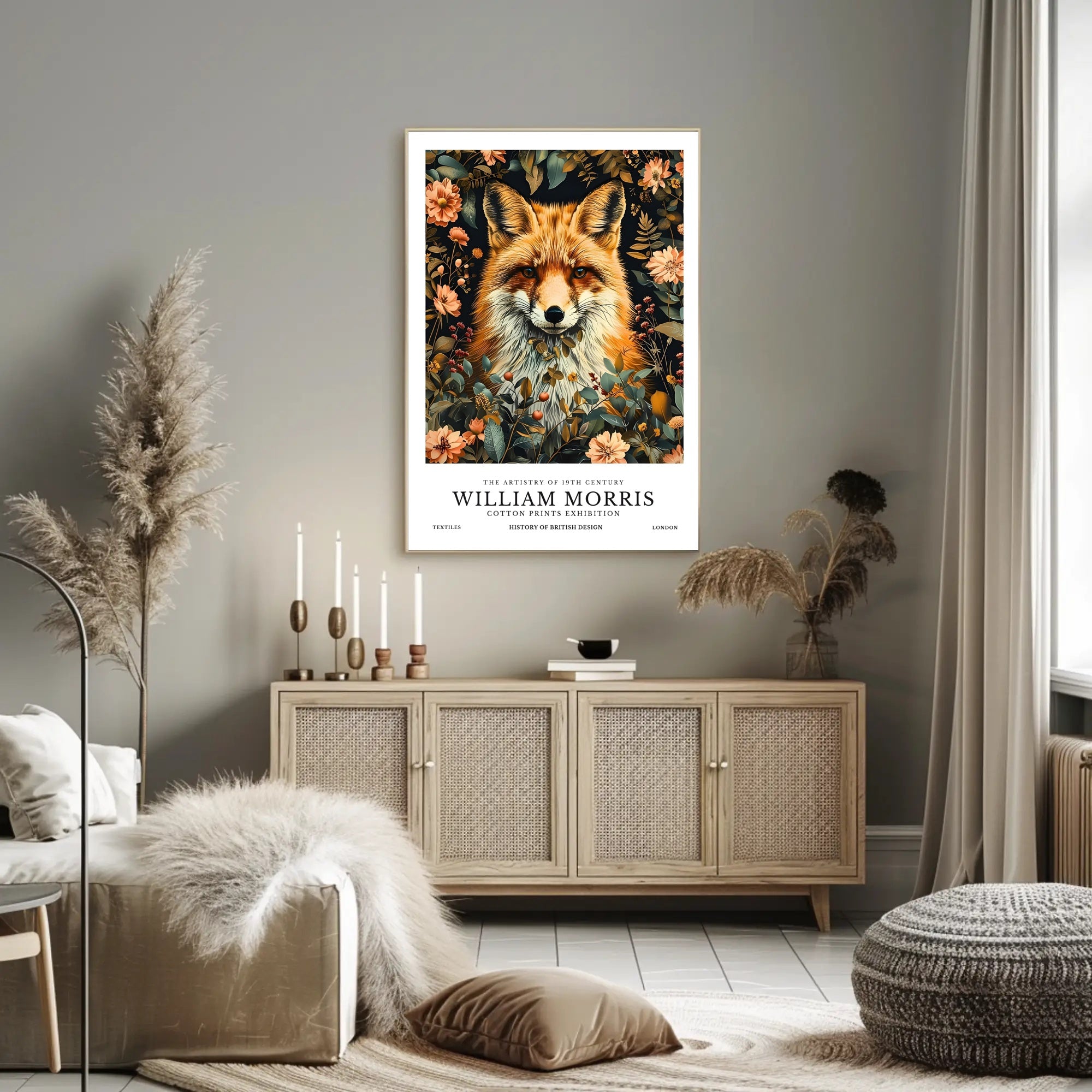 Fox in Floral Elegance: Artistic Poster