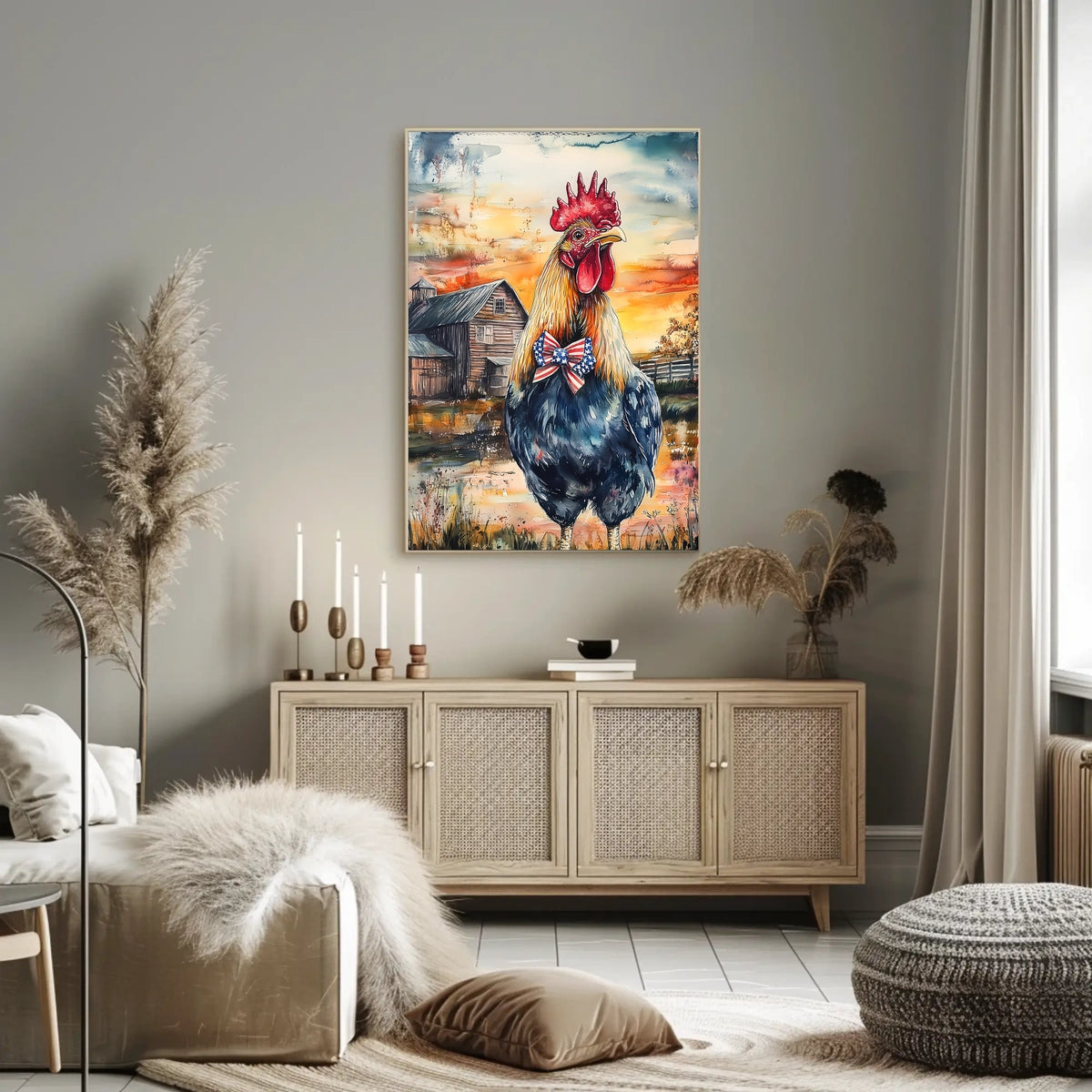 rooster crowing proudly at sunrise Poster