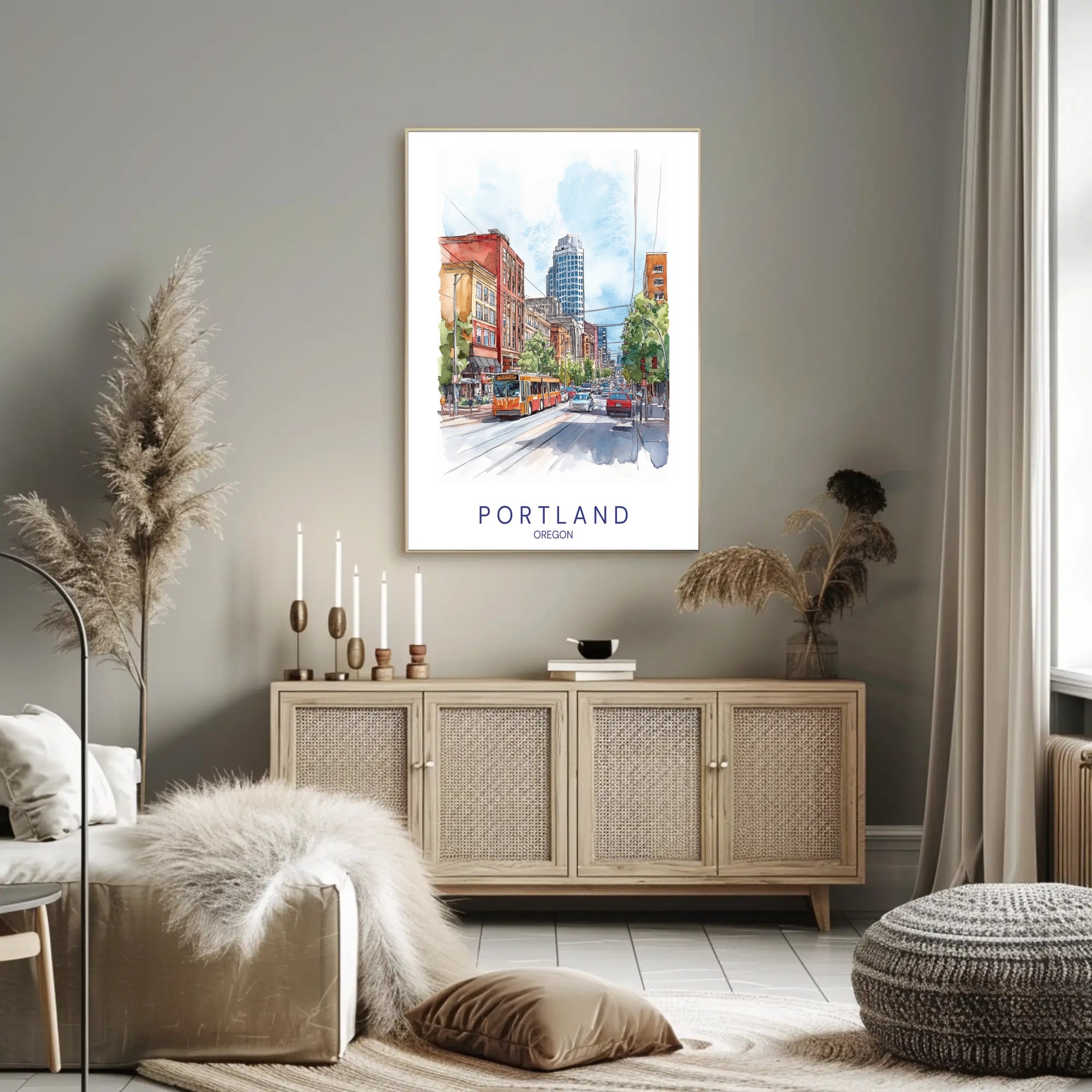 Portland Urban Watercolor Scene Poster - Urban or Cityscape Poster PosterGoat