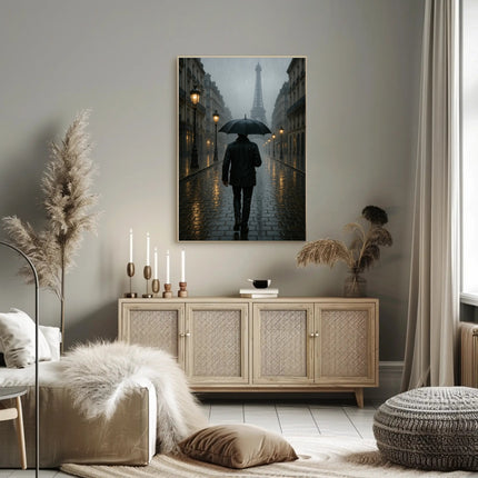 Parisian Rain: Atmospheric Urban Cityscape Poster