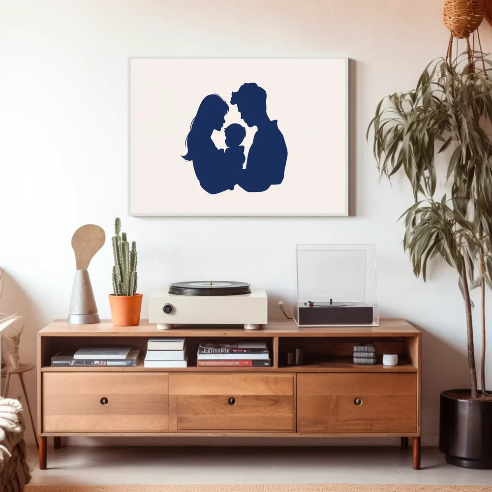 Family Bond Minimalist Blue Silhouette Art Poster