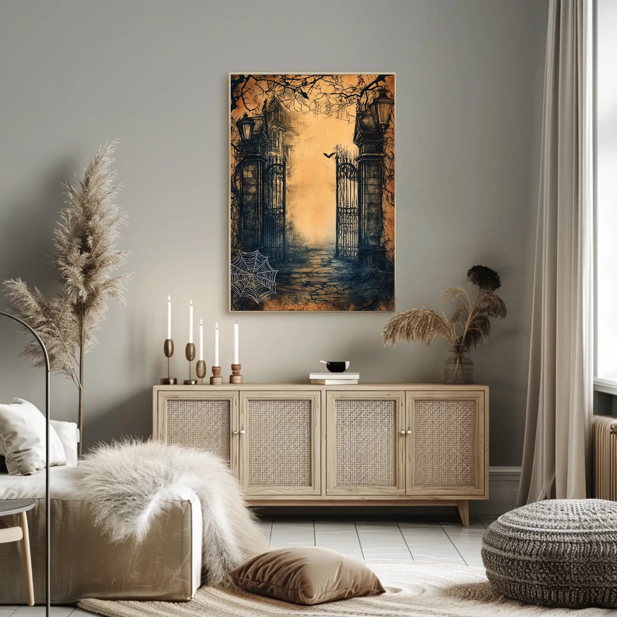 Dark Gothic Mansion Gate Horror Vintage Scene Artistic Poster