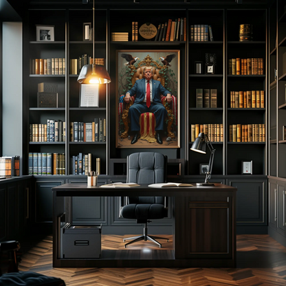 Vintage President Trump 2025 Poster Sitting In Kings Chair