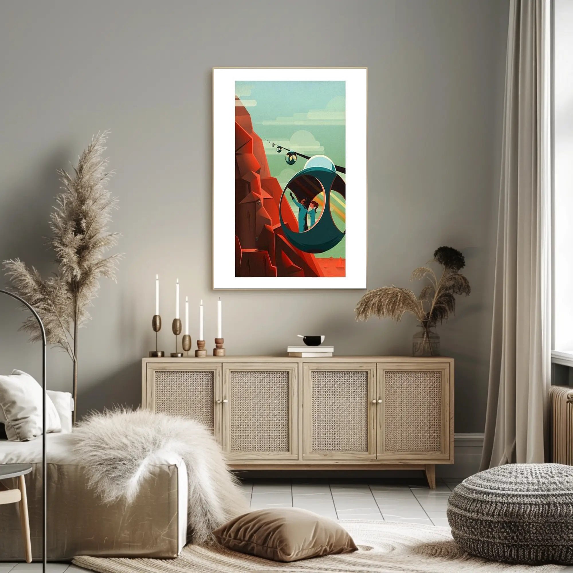 Futuristic Mountain Adventure Poster PosterGoat