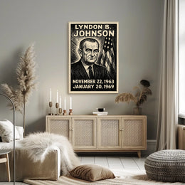 Lyndon B. Johnson 36th President of the United States B & W Comic Sketch Poster