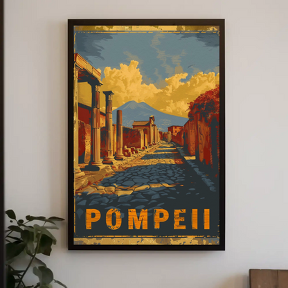 Pompeii Ancient Ruins and Mount Vesuvius Travel Poster