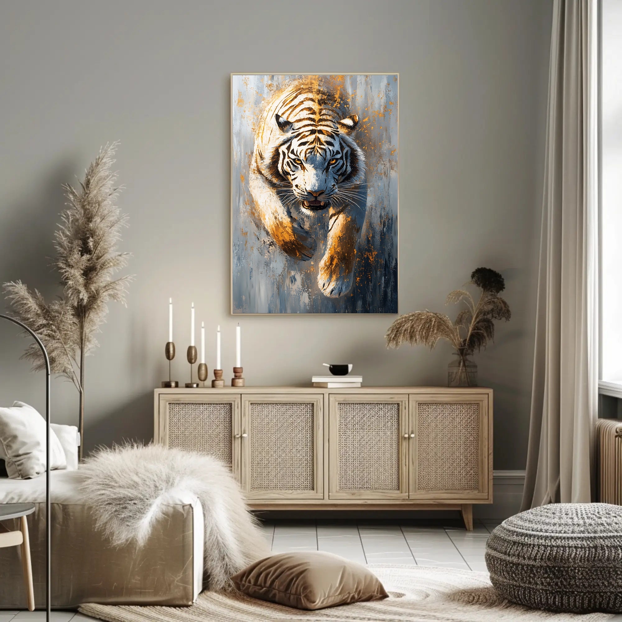 White Tiger in Motion, Bold Animal Poster