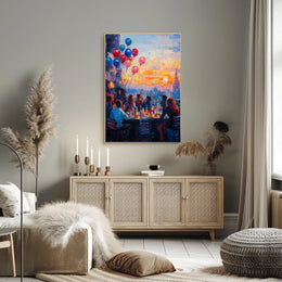 rooftop barbecue at sunset Poster
