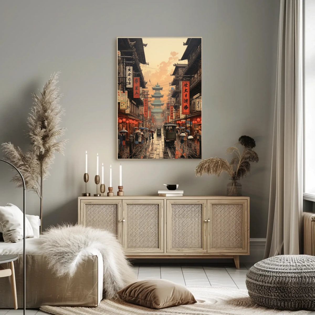 Vibrant Historical Asian Street Scene Cultural Heritage Poster
