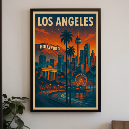 Los Angeles Hollywood Sunset Travel Poster