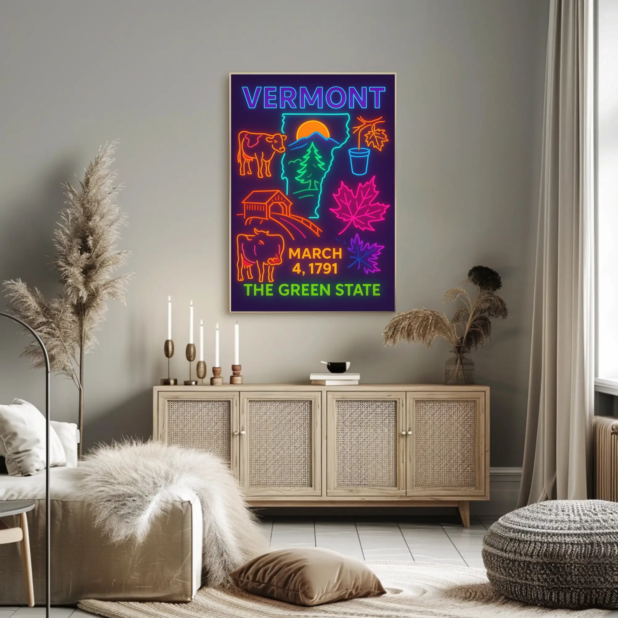 Vermont Neon Heritage Art Print - Cultural or Heritage Poster