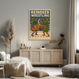 Vintage Reindeer Wrestling Funny Poster