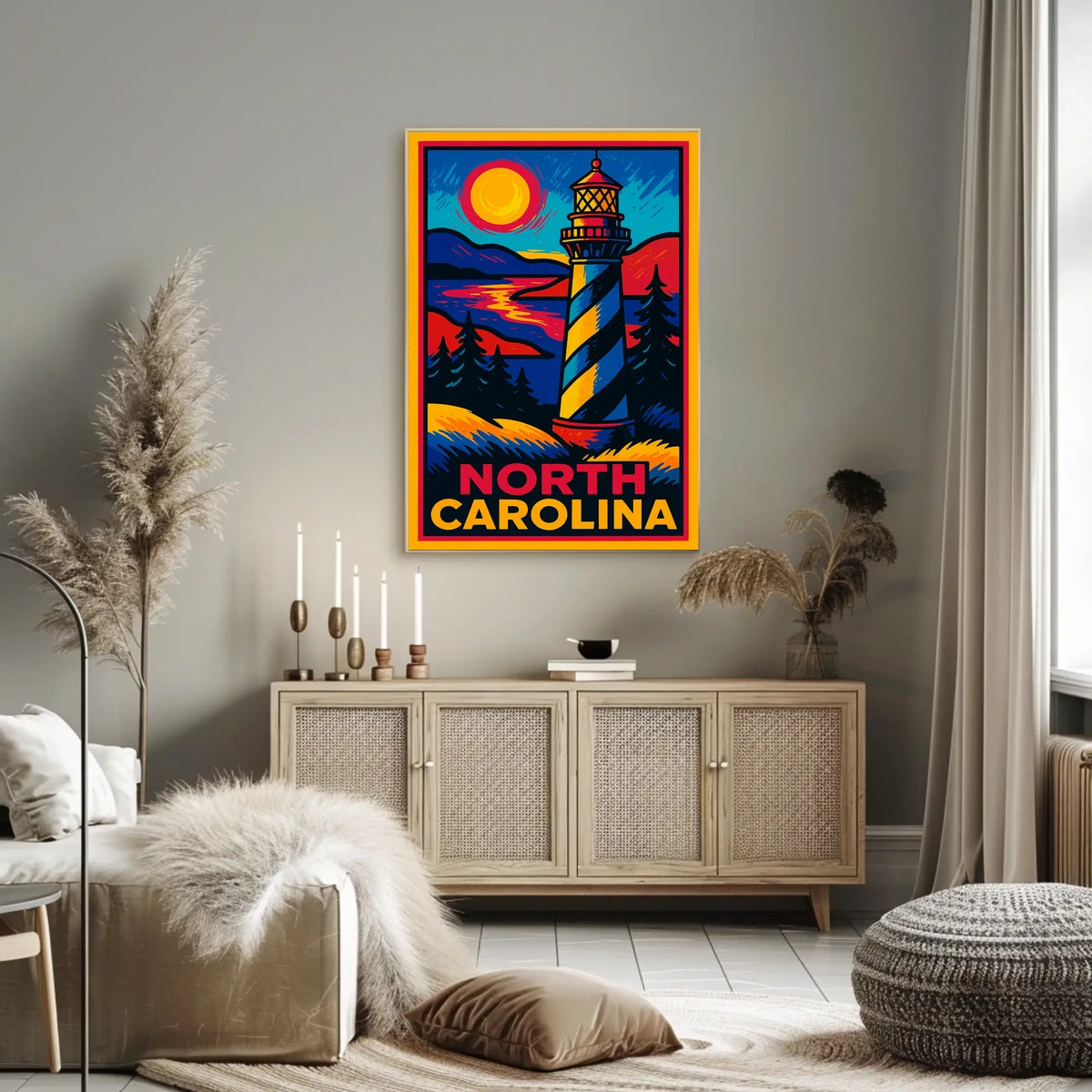 North Carolina Lighthouse Wanderlust Vintage Poster