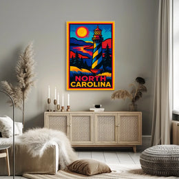 North Carolina Lighthouse Wanderlust Vintage Poster