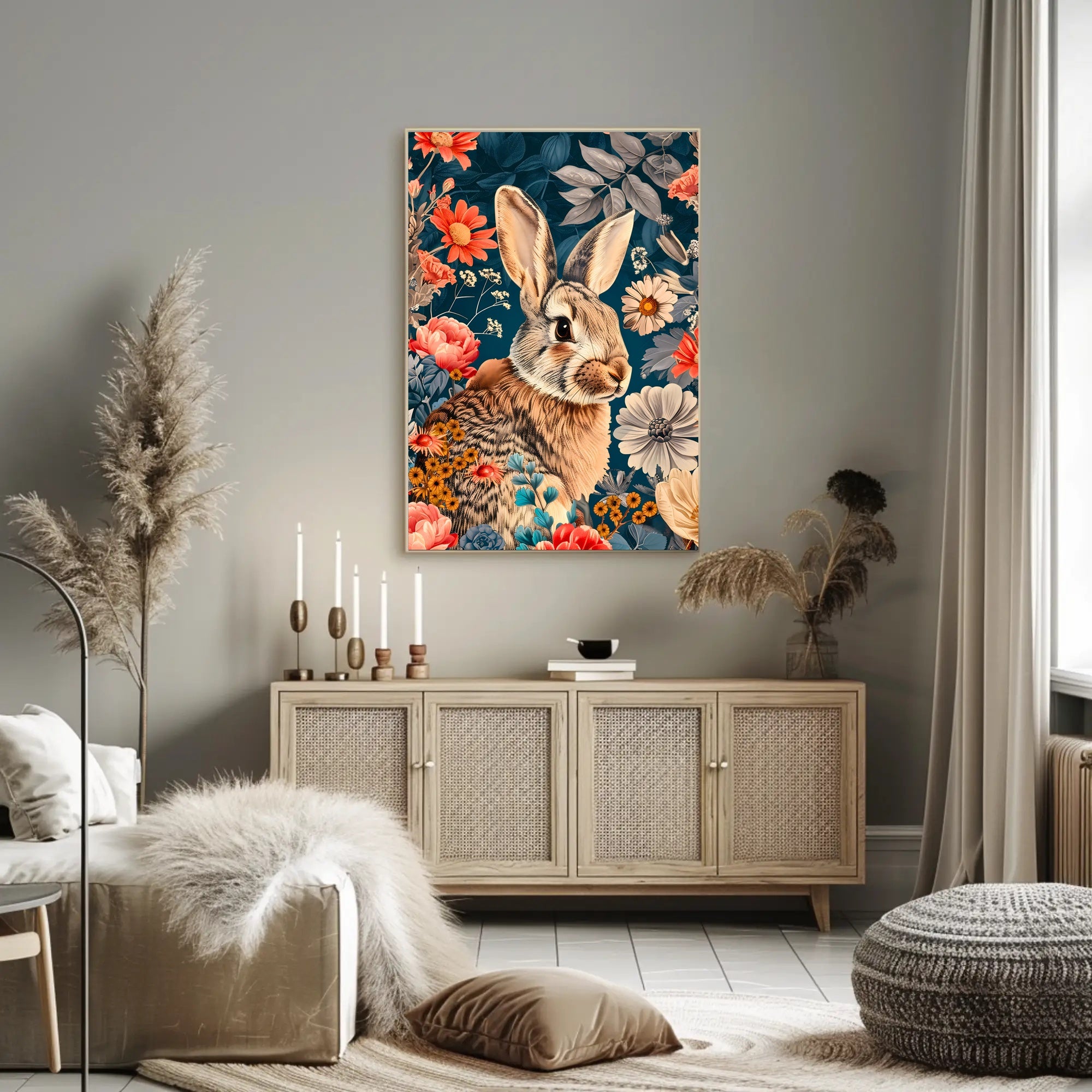 Whimsical Rabbit & Floral Harmony Animal Poster