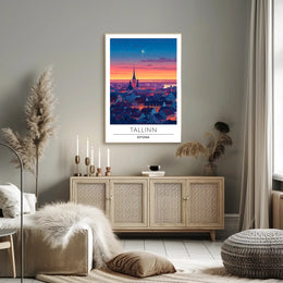Tallinn Dusk Skyline Travel Poster