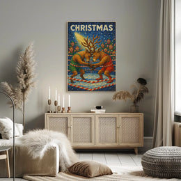 Christmas Wrestling Reindeer: Whimsical Holiday Fantasy Poster