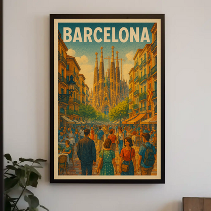 Barcelona Sagrada Familia Street Travel Poster